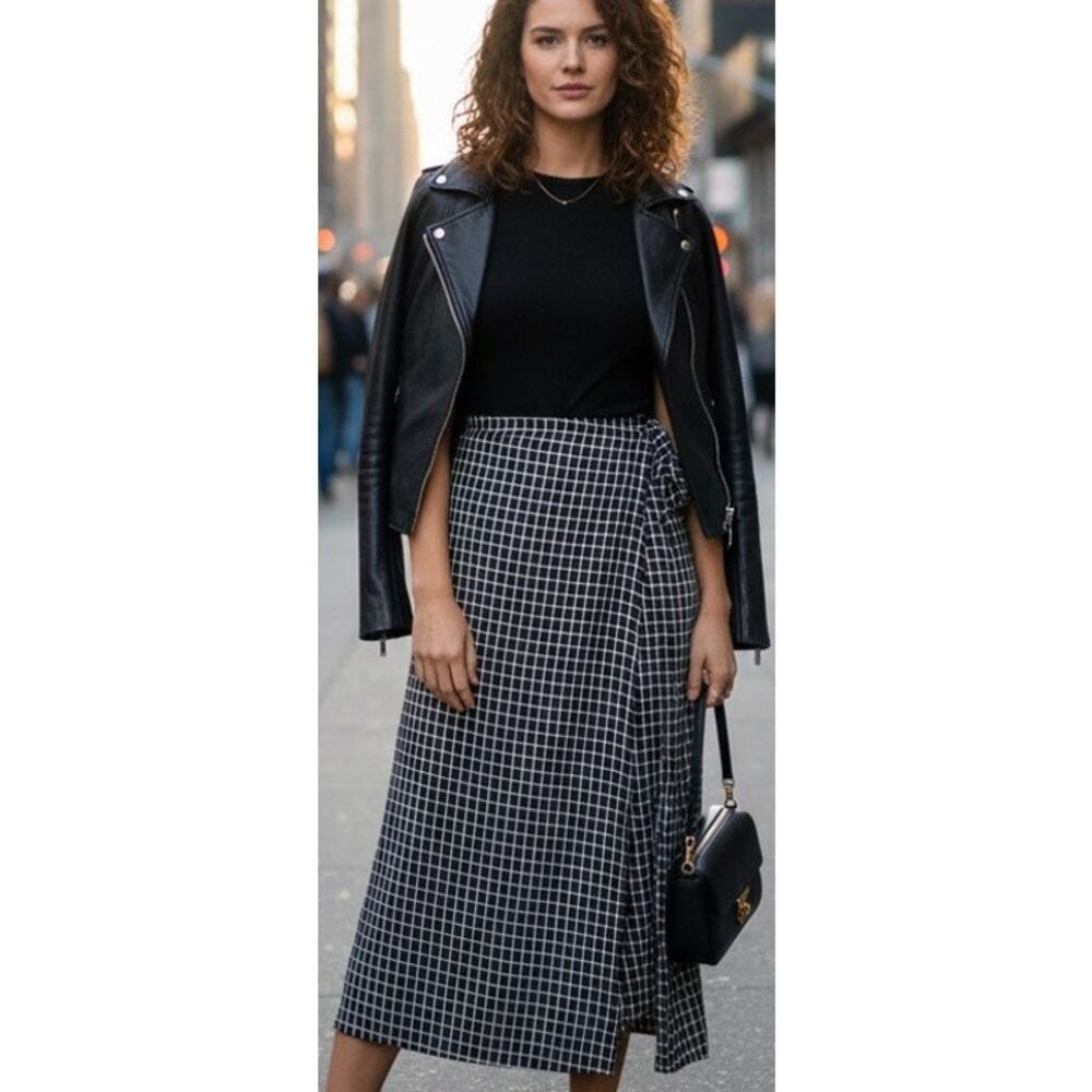 NWT DKNY classic style black and white wrap skirt